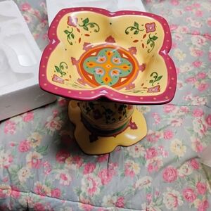 PartyLite Yellow and Red Floral Candle Holder